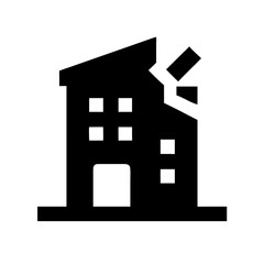 Icon of a damaged building to signify destruction or disrepair