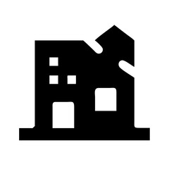 Icon of a damaged building to signify destruction or disrepair