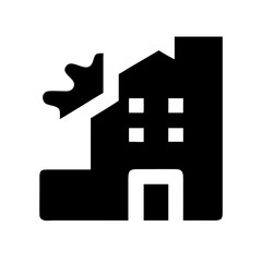 Icon of a damaged building to signify destruction or disrepair