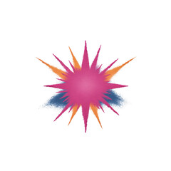 Obraz premium Vibrant, abstract starburst design with pink center and radiating spikes in orange and blue hues, creating dynamic and energetic visual effect