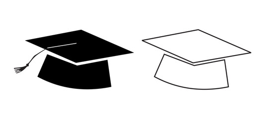 Flying Graduation Caps. Collection of students toss caps. Vector Illustration.