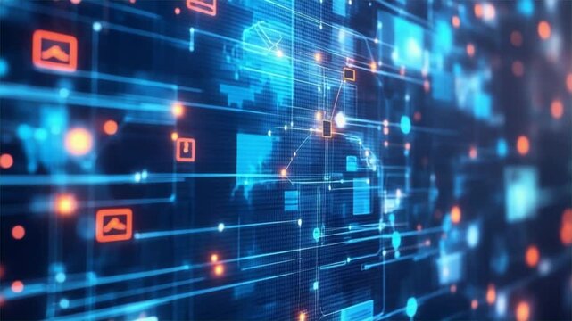 Animation video An abstract digital background illustrating a futuristic binary code pattern for technology and data communication.