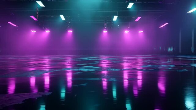 Cyberpunk Warehouse Interior with neon lighting