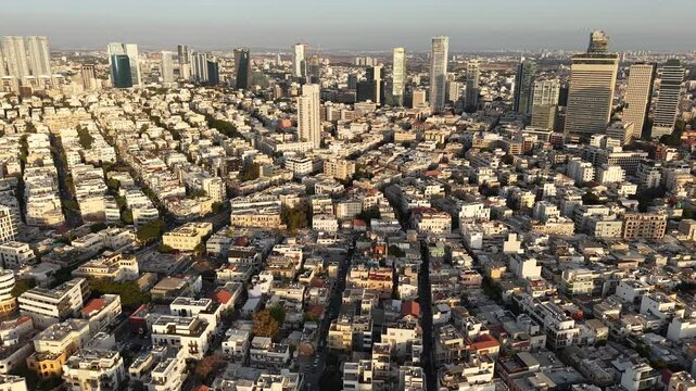 Tel Aviv City Skyline Buildings during sunset