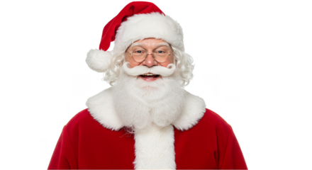 Photo Portrait of Santa Claus Smiling with Red Outfit and White Beard Isolated