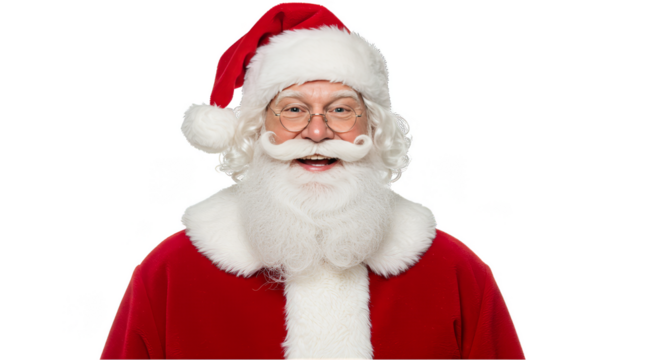 Photo Portrait of Santa Claus Smiling with Red Outfit and White Beard Isolated