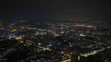 The night view and aerial view of Jiangmen city, Guangdong Province, China