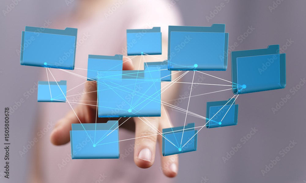 Poster Abstract image of interconnected folders, representing data sharing and network technology.