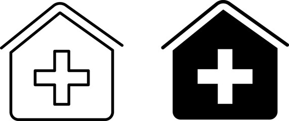 Obraz premium Hospital icon set. medical building. Healthcare and Medicine. Emergency Services icons. help symbol. infirmary logo. Ambulance mark