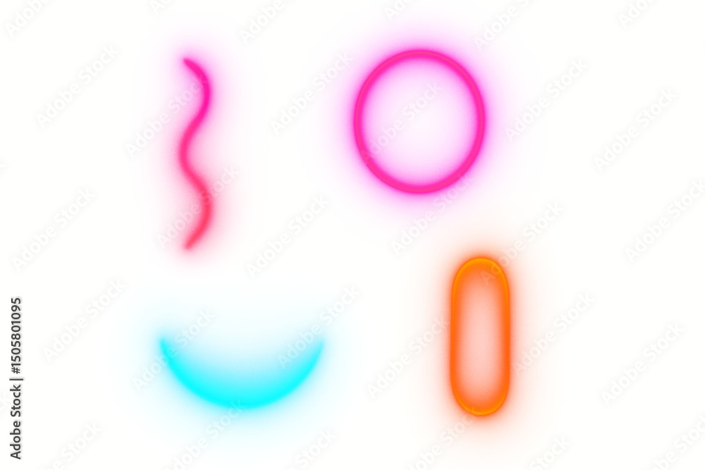 Poster neon shapes design elements: a collection of vibrant neon shapes, each glowing with distinct colors 