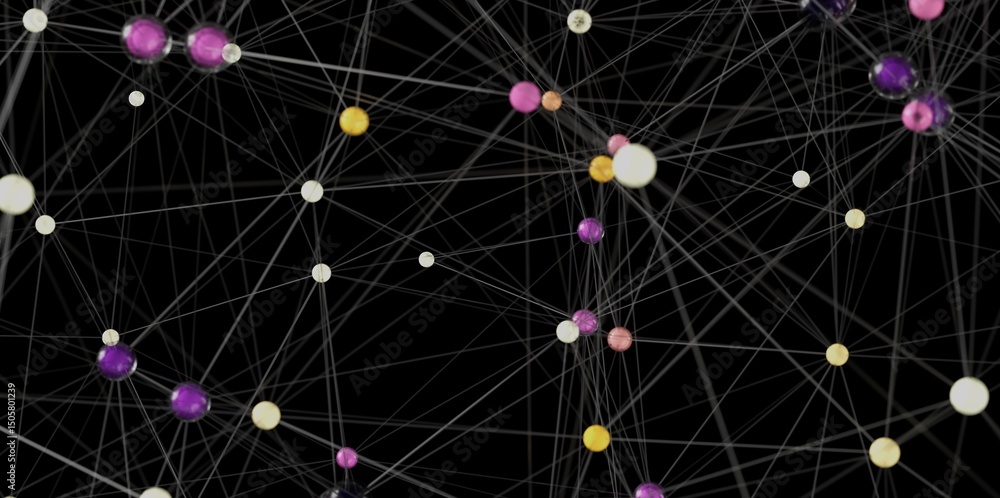 Aufkleber high-resolution image of an abstract network with colorful nodes and interconnected lines. perfect f