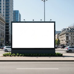 Obraz premium Blank Billboard on City Street with Cars and Buildings in Background