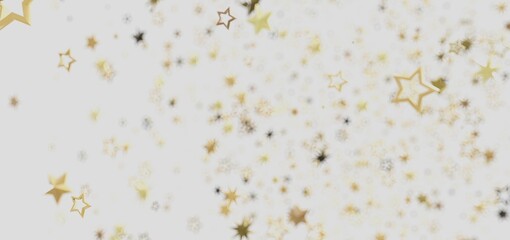 Beautiful background image of gold stars falling on a white background. Perfect for celebration and holiday designs.