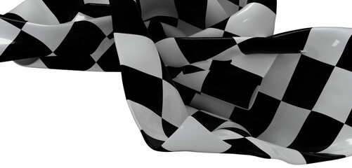 High-resolution image of a black and white checkered flag fabric with folds and creases. Perfect...