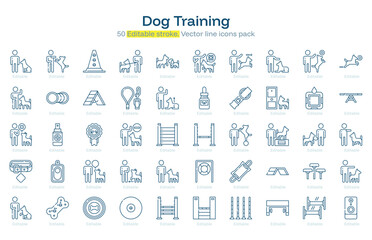 Dog Training line icon pack. Dog Training Stroke icon set. Editable Stroke icon