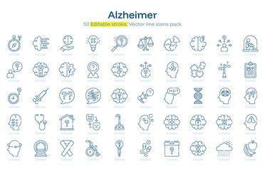 Alzheimer line icon pack. Alzheimer Stroke icon set. Editable Stroke icon