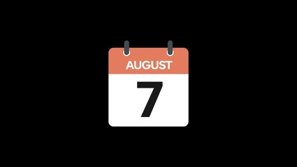 7 August in calendar animation without background