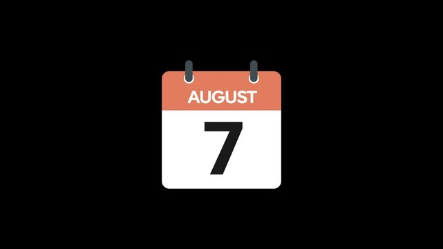 7 August in calendar animation without background