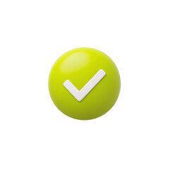 Bright green sphere with white checkmark symbolizes approval or success, conveying sense of positivity and achievement