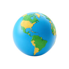 Fototapeta premium Colorful globe showing continents on blue ocean background, highlighting North and South America. globe is depicted in simple, educational style, ideal for learning geography