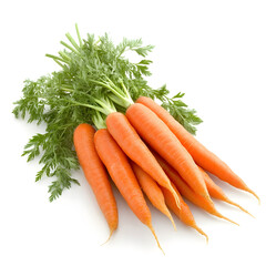 Fresh organic carrots with green tops isolated