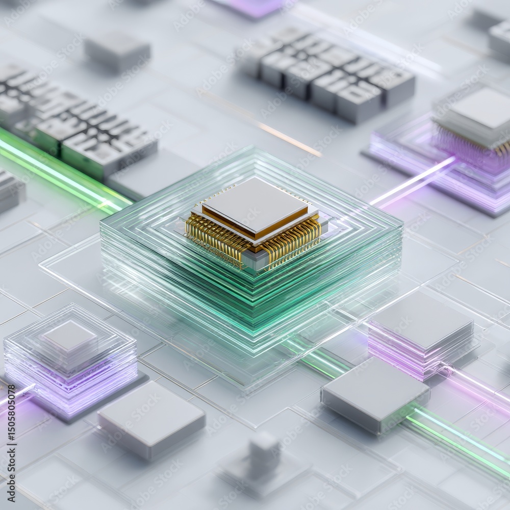 Poster minimalistic lowpoly view of advanced chips in a futuristic setting digital art technology environme