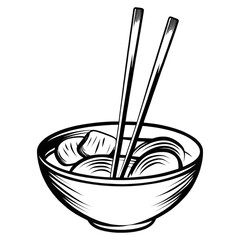 A bowl of noodles with chopsticks placed inside.