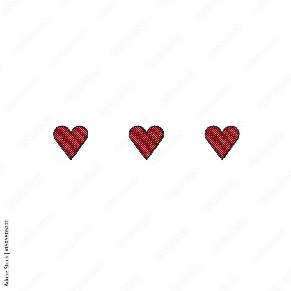 Poster three red hearts are aligned in row against transparency background, creating simple and elegant des