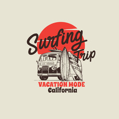 Surfing trip vacation mode california vector graphic design