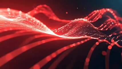 Dynamic red waveforms and particles creating mesmerizing patterns on a dark background