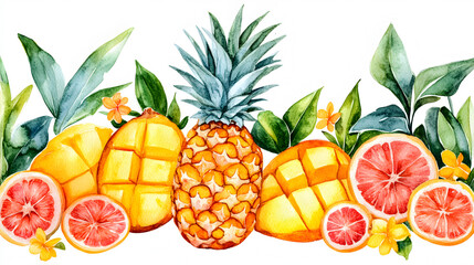 fresh fruits on white background