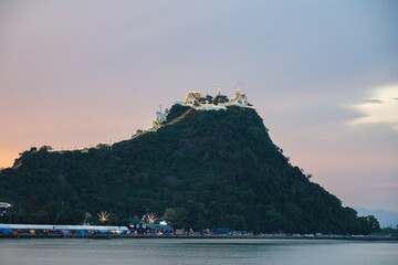 Beautiful city landscape from the viewpoint at Prachuap Khiri Khan Province, Thailand. Wat Khao...