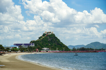 Beautiful city landscape from the viewpoint at Prachuap Khiri Khan Province, Thailand. Wat Khao...