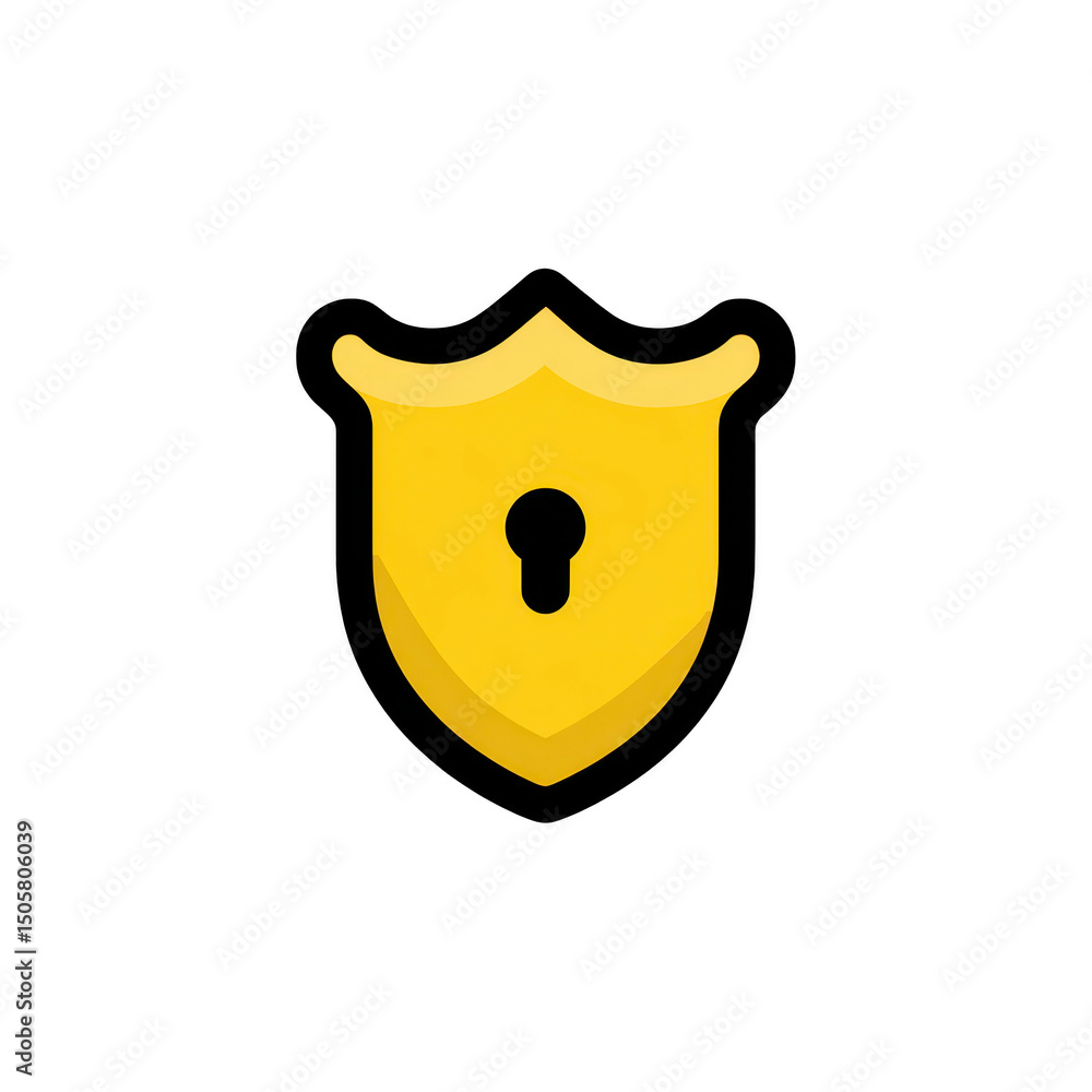 Poster yellow shield icon with keyhole symbolizes security and protection, often used in digital contexts t
