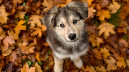 Obraz premium Adorable Puppy in Autumn Leaves