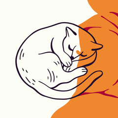 Cute Cartoon Cat Sleeping Curled Up Illustration