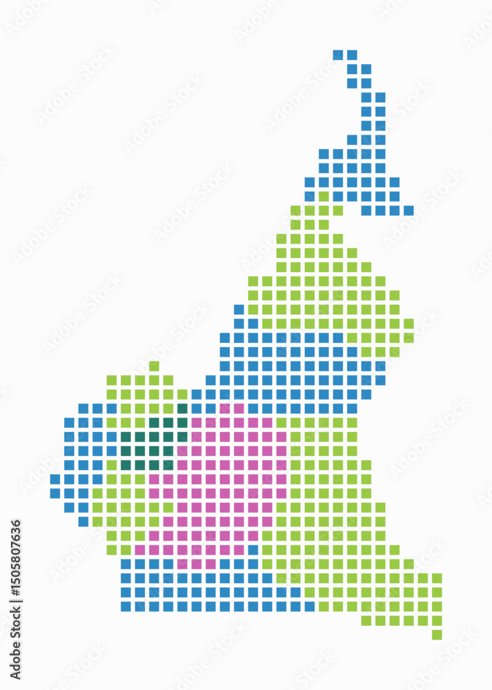 Poster cameroon dotted map. digital style map of the country on white background. cameroon shape with squar