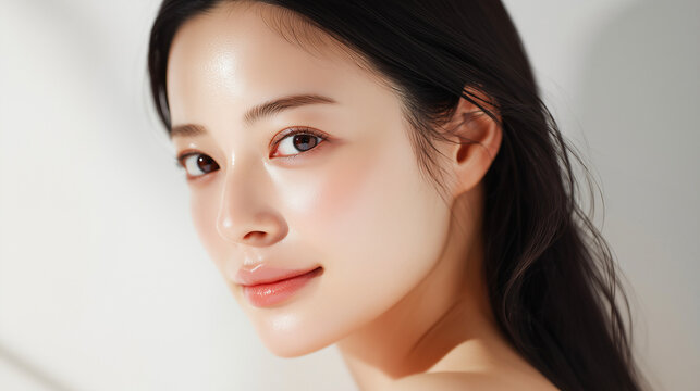 素肌感あふれる女性のアップポートレート。透明感のある輝きが魅力（美容・スキンケア・コスメ）