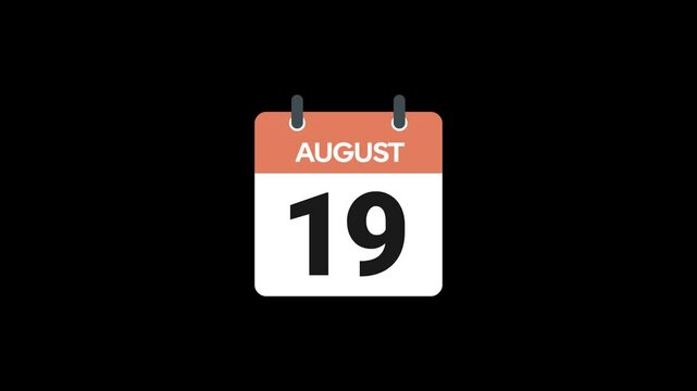 19 August in calendar animation without background