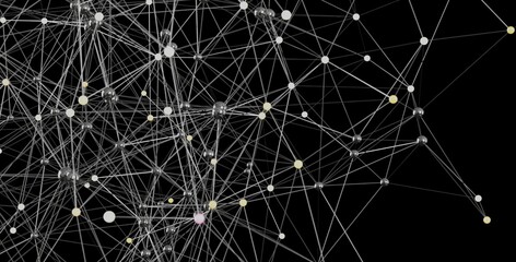 Abstract image of interconnected nodes and lines. Represents networking, technology, or connections.