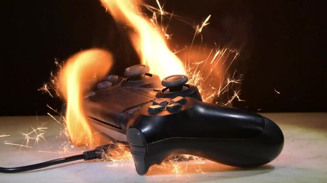 gamepad exploding and catching fire on the table