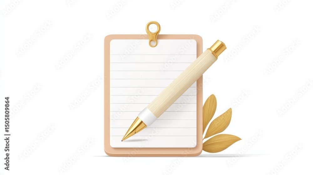 Poster 3d minimal icon showing a hand writing notes, clean and isolated on a white background