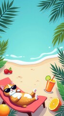 Cat Relaxing on Tropical Beach