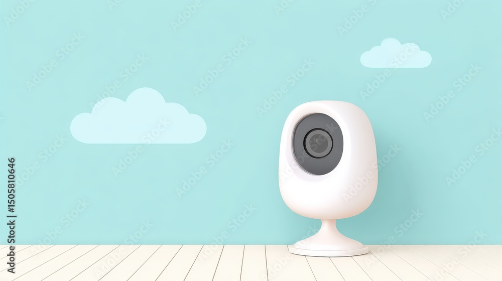 Poster 3d security monitoring icon with camera design, minimal style and clean white isolation