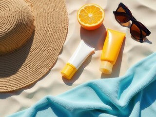 Summer Essentials on Beach Towel