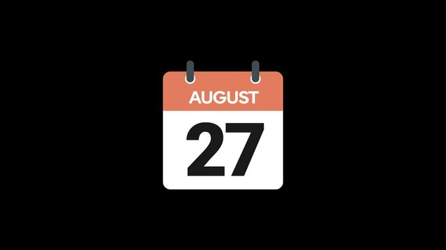 27 August in calendar animation without background