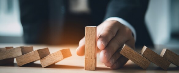 The Hand Stopping Falling Blocks in a Business Strategy Scenario
