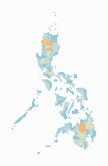 Obraz premium Philippines dotted map. Digital style map of the country on a white background. Philippines shape with circle dots. Colored dots style. Small-sized circles. Plain vector illustration.