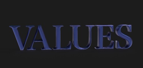 Abstract 3D rendering of the word VALUES. Ideal for concepts of ethics, principles, and morality.