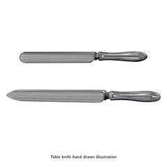 Vintage Table Knife Illustration – Antique Cutlery Drawing with Ornate Handle